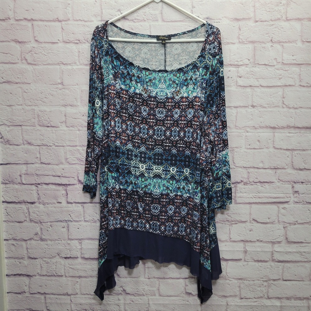 Cupio Boho Tunic Blouse Woman 2X Flowy Asymmetric Stretch Festival Hippie Beach